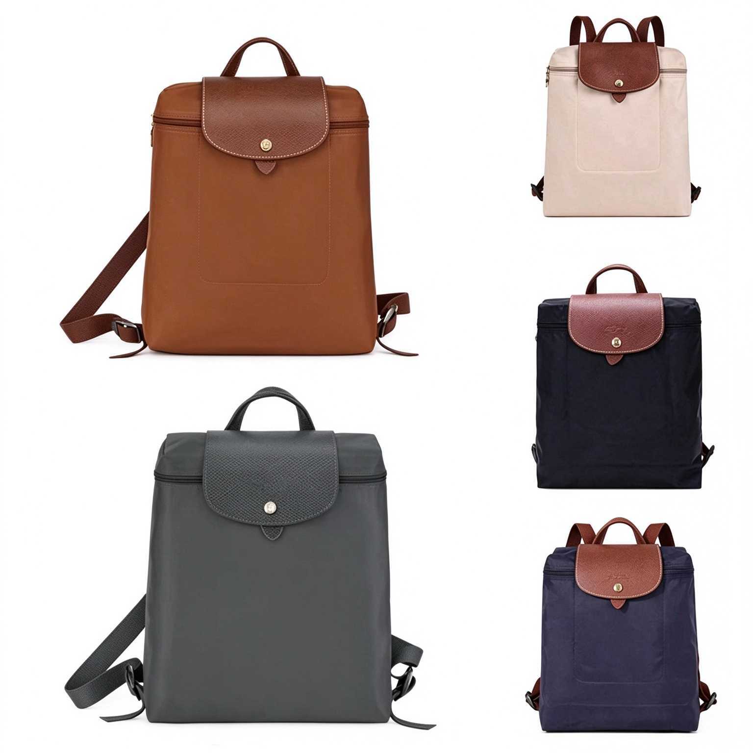 2026 70e anniversaire Lonngchamps Sac à dos léger brodé pour femme Sac d'école de voyage décontracté Design simple Sac à dos beige