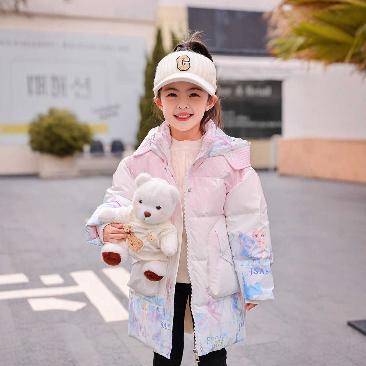 Disney Down Coat Children's down jacket girls' gradient mid-length style 2023 new Korean version white duck down fashionable L260929R0QL