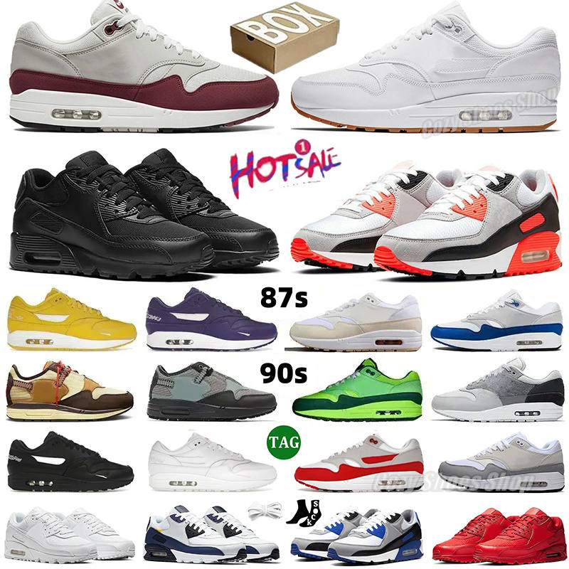 With Box Trainers 1 87 Men Women 87s 90s Infrared 3M running shoes Stranger Things Patta Aqua Black White Chlorophyll Wolf Grey Sports Outdoor Sn