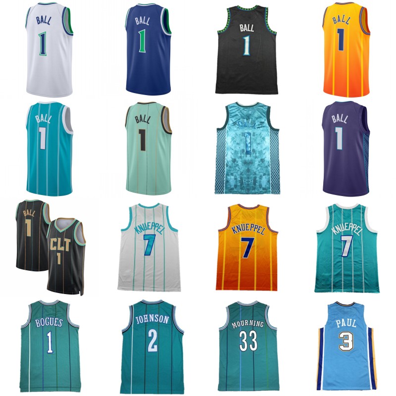 Mens LaMelo Ball City Basketball Jerseys Kon Knueppel Tyrone Bogues Larry Johnson Alonzo Mourning Chris Paul Retro Shirt