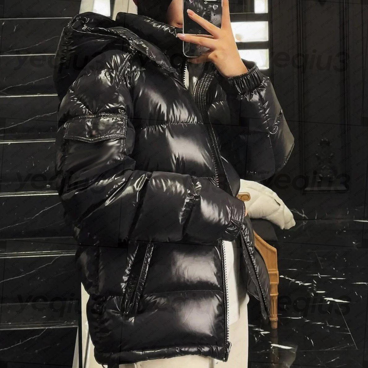Womens down jacket Casual Hooded Puffer Jacket NFC Thick Warm Winter Coat Glossy Quilted Daily Wear Outerwear for Ladies