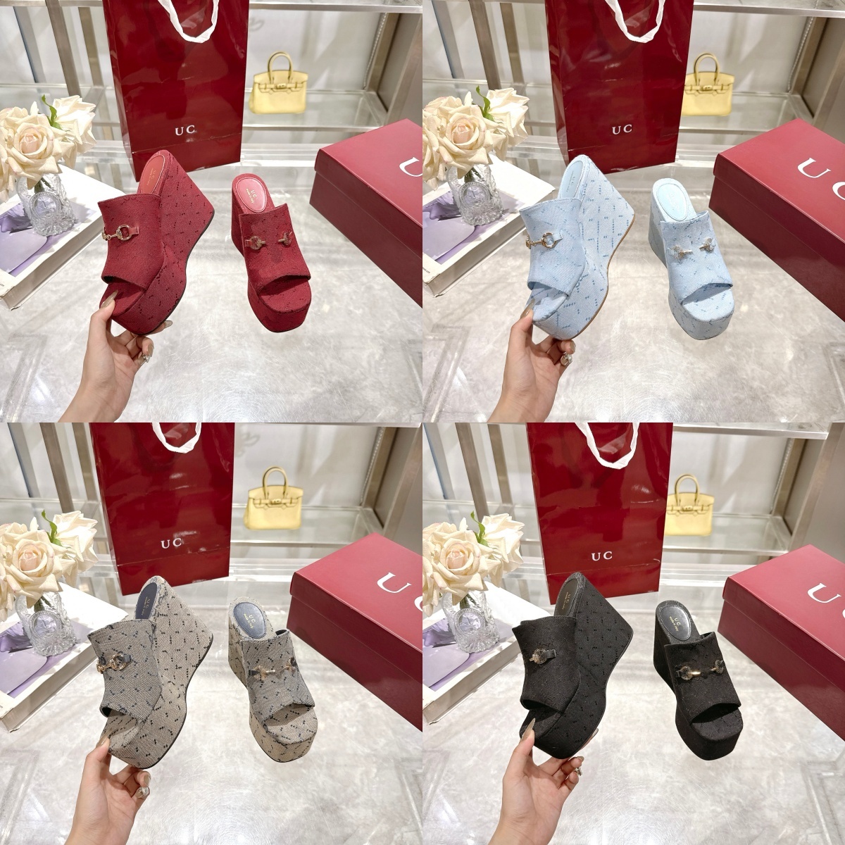 Luxury Monogram Canvas Horsebit Platform Wedge Mules Designer Open-toe Backless Slip-on sandals Womens Daily Commute Retro style slippers Summer Ver