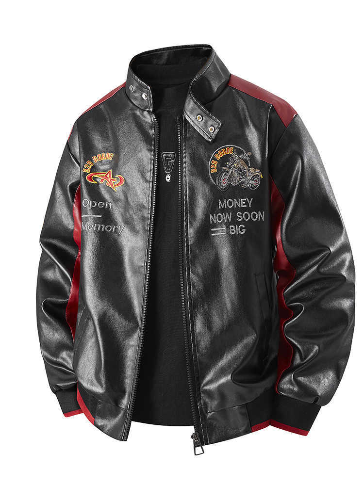 Leather jacket Men 2026 Cross-border men's clothing, leather jackets, men's coats, Spring and autumn new trendy brand embroidered motorcyc