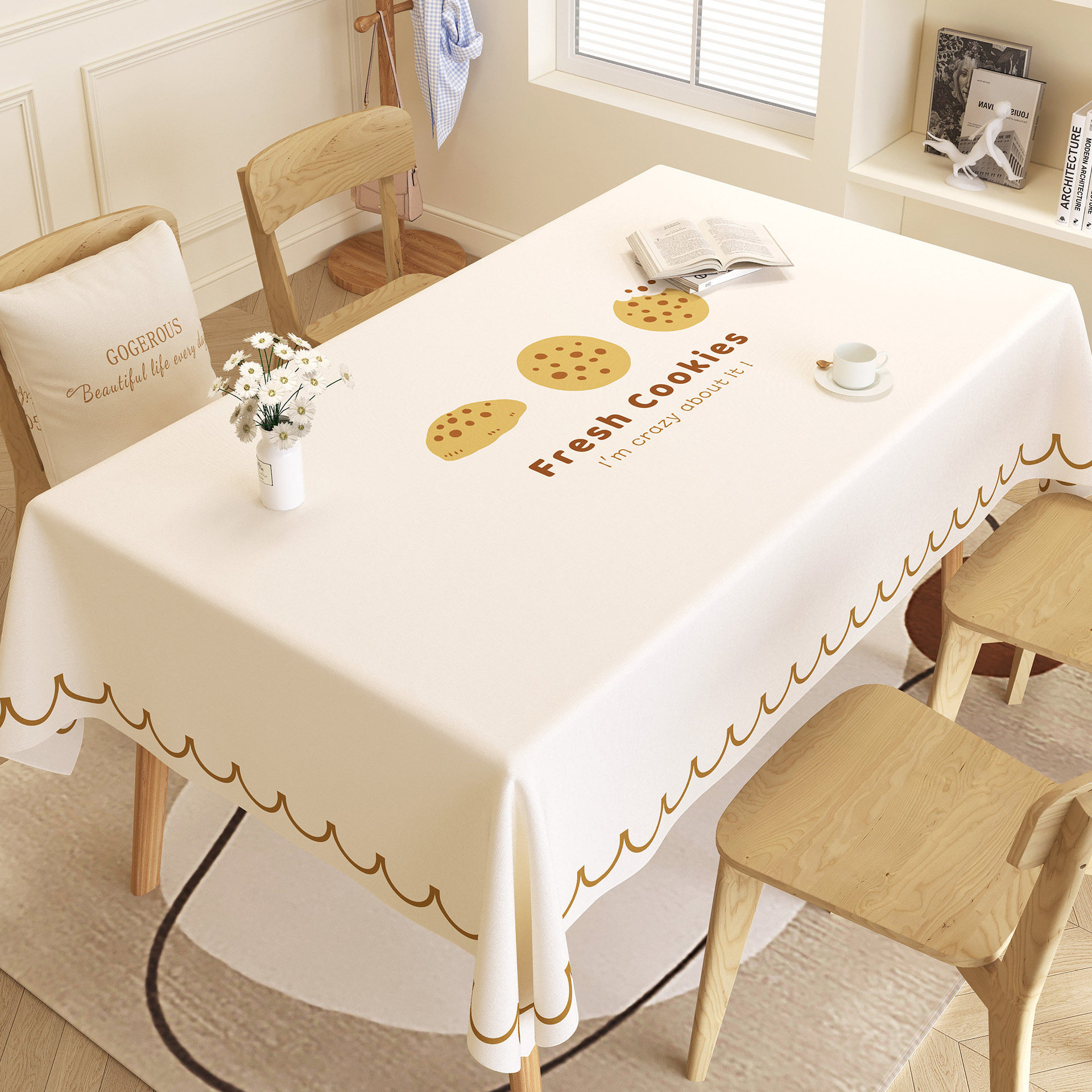 Nappe rectangulaire en PVC personnalisée, Style minimaliste frais, étanche à l'huile et sans entretien, YL-39264
