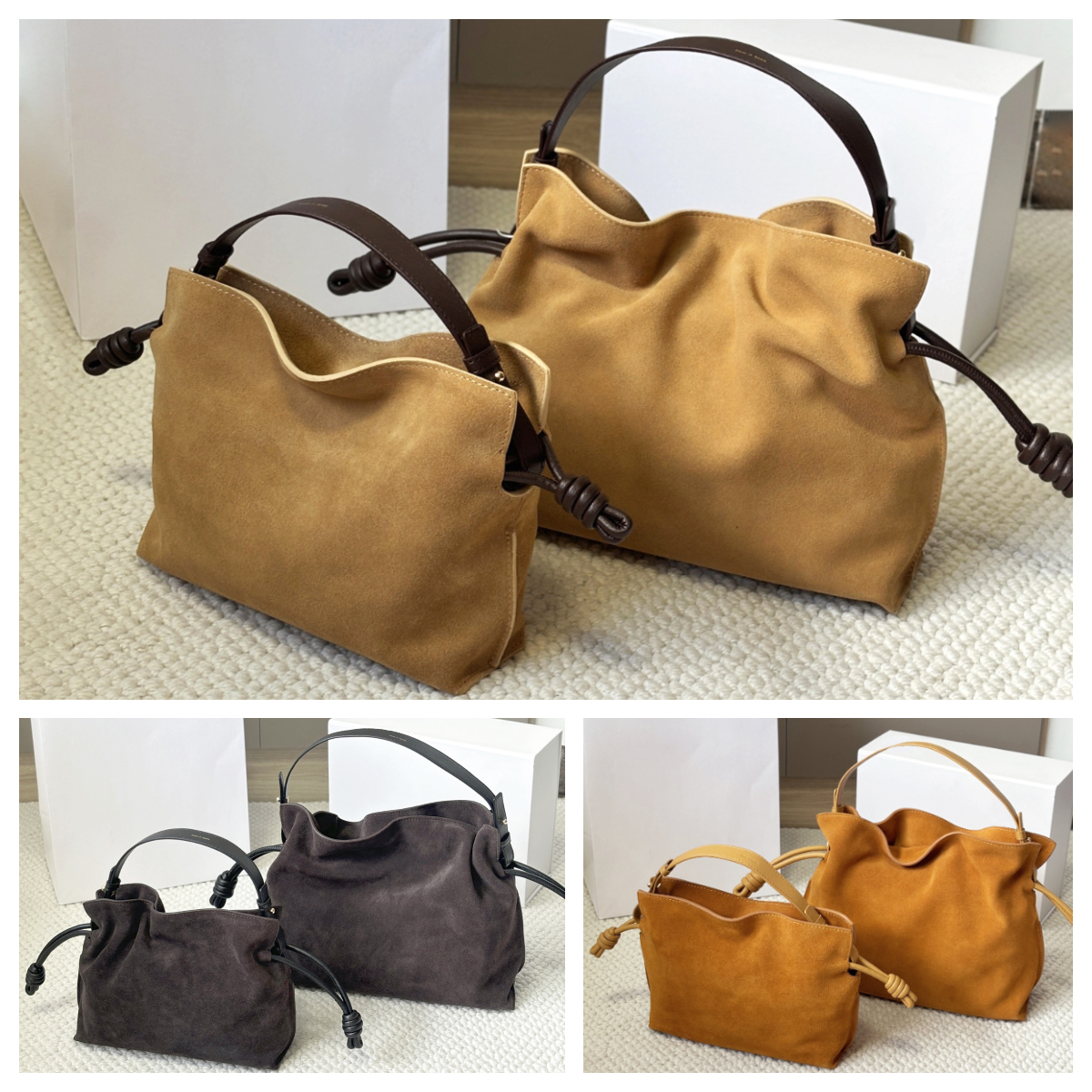Soft Suede Hobo Shoulder bag Designer Slouchy Handbag Ladies Crossbody bag Flamenco Drawstring bag Women's Fall Winter Fashion Suede bag Luxury