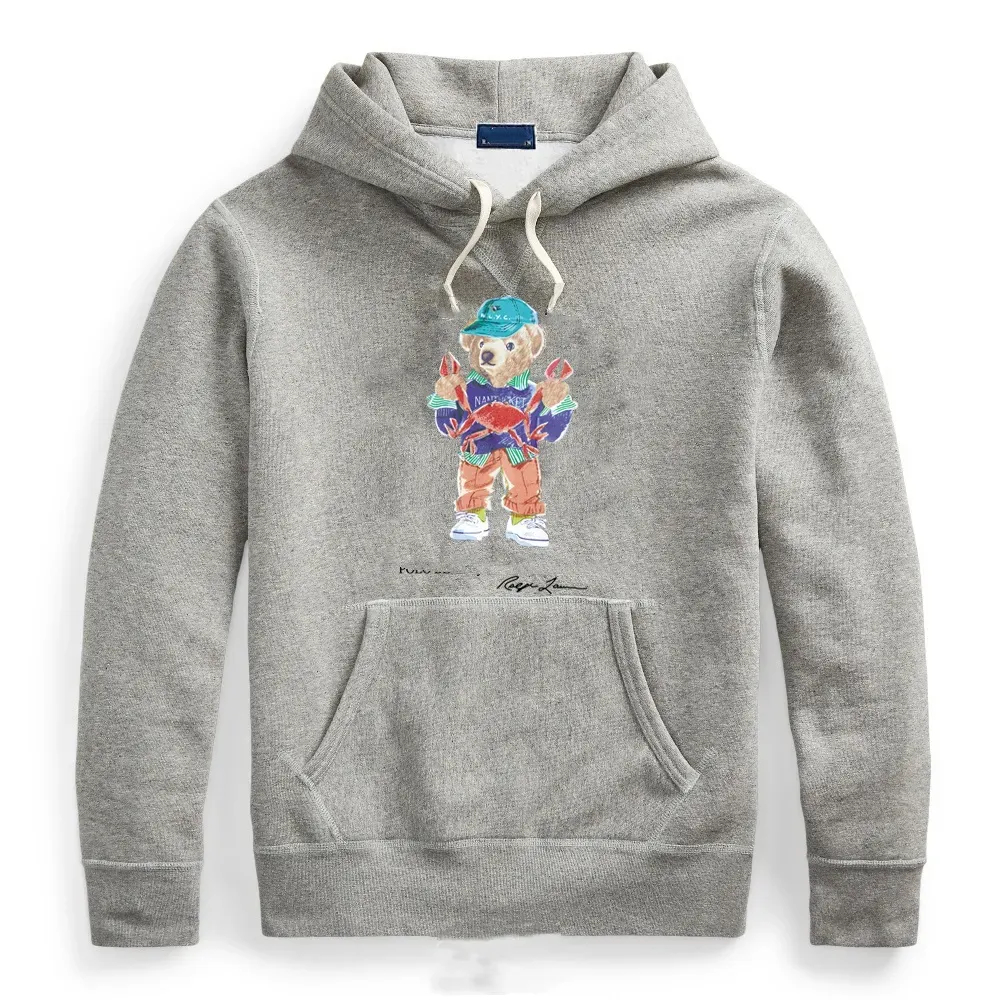 Mens Hoodie Designer Autumn Winter American Sporty Style Golf Bear Cartoon Print Round Collared Fashionable Casual Capless Sweatshirt Men and Women