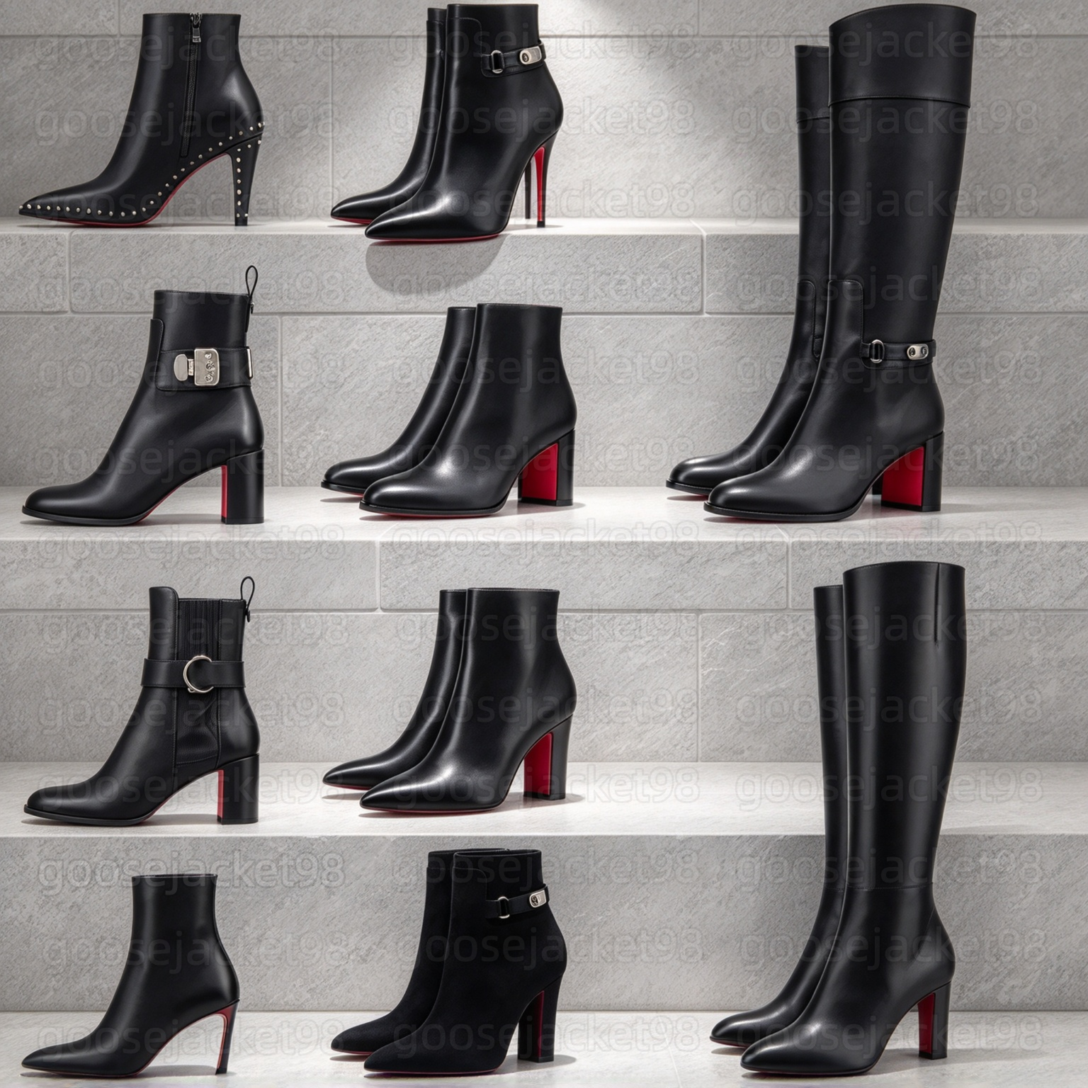 Luxury Red Sole Boots Heels Womens Shiny Bottom High Heeled Boot Designer Chunky Stiletto Genuine Leather Suede Ankle Knight Boots Fashion Woman Kne