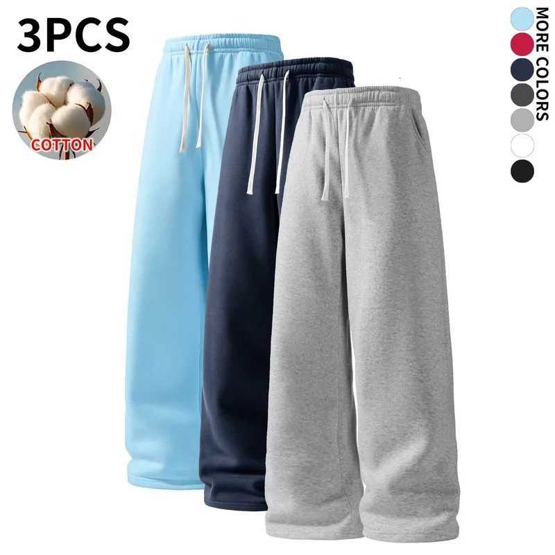 Leg Heren Wijde herenbroeken Joggingbroeken, 3 stuks zacht katoen, losse pasvorm, casual lange broek met trekkoord, trendy streetwearbroeken voor lo