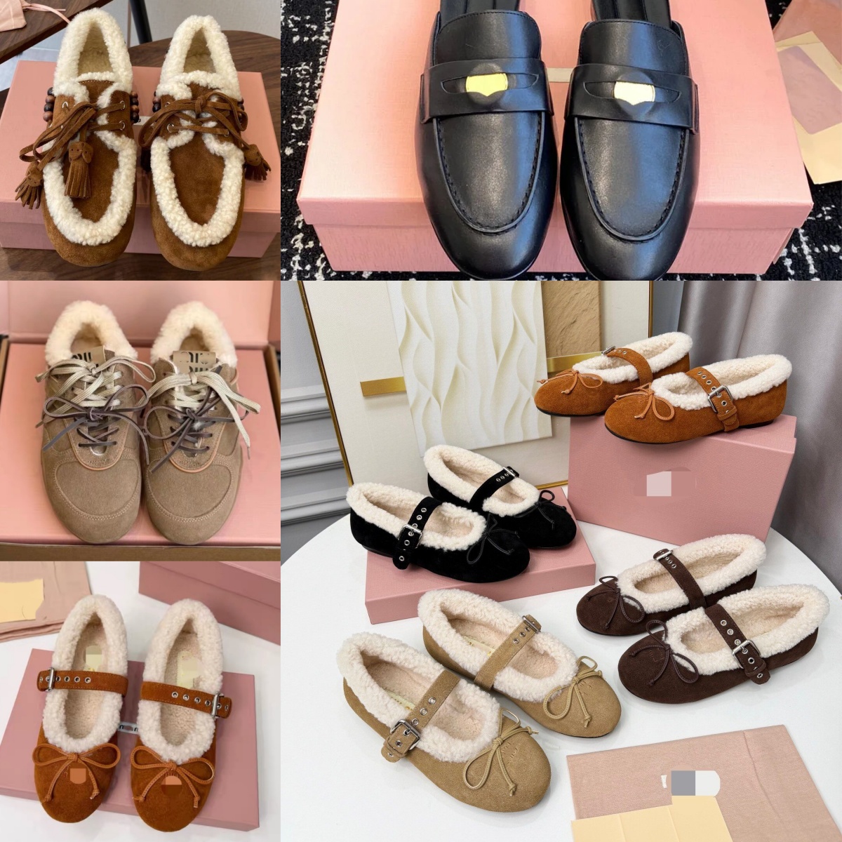 10A GENUINE LEATHER designer ballet mary jane flat penny chunky loafer shoe ballerina suede slip low on mule moccasin fur furry slide fuzzy slipper