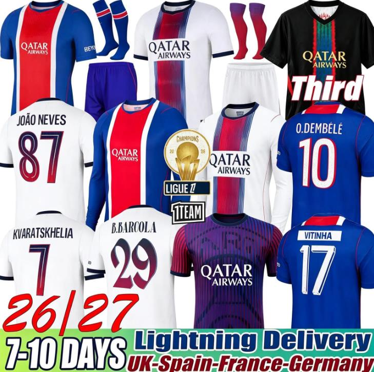 psgsjersey 26 27 Kvaratskhelia O.Dembele Soccer Jerseys Vitinha JOAO NEVES D.DOUE HAKIMI PACHO N.MENDES paris st germain 25 26 N.MENDES football men
