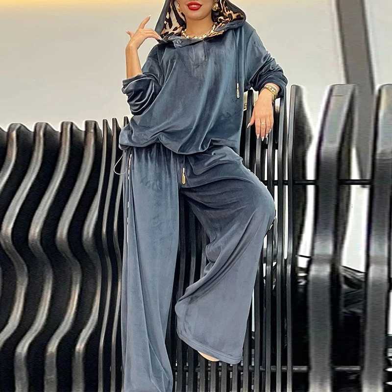 Seve Velvet Long Baseball Sets Two Piece Set Women Egant Commute Sty Autumn Winter opard Printed Hoodies Sweatshirt Pants Outfits N260929