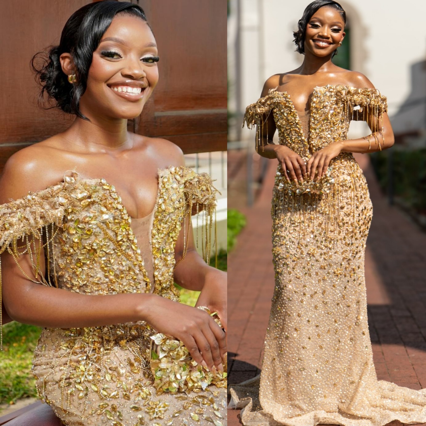 Aso Ebi Nigerian Mermaid Gold Prom Dress 2026 Crystals Tassels Strapless Evening Dresses Birthday Formal Party Reception Second Long Dinner Dress Go