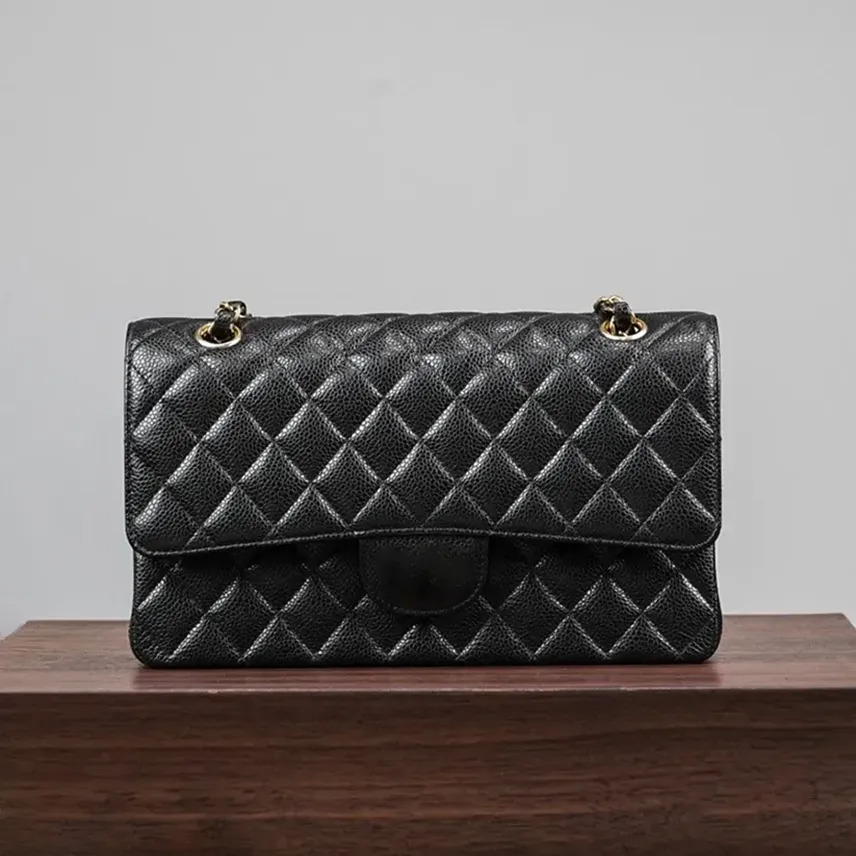 10A Luxury Classic Flap Designer Shoulder Bag light gold Chain woen handbag Top Quality Caviar Leather crossbody bag Quilted underar purse Doube C L