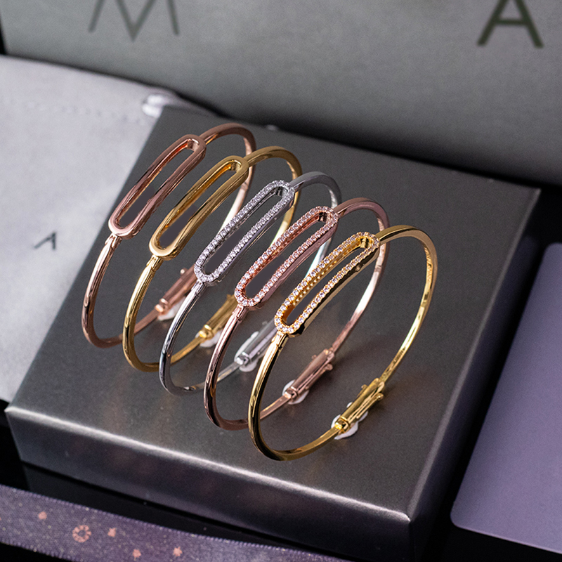 Bracelet M fin coulissant à trois diamants, or 18 carats, bijoux en acier inoxydable, créateur de luxe avec boîte