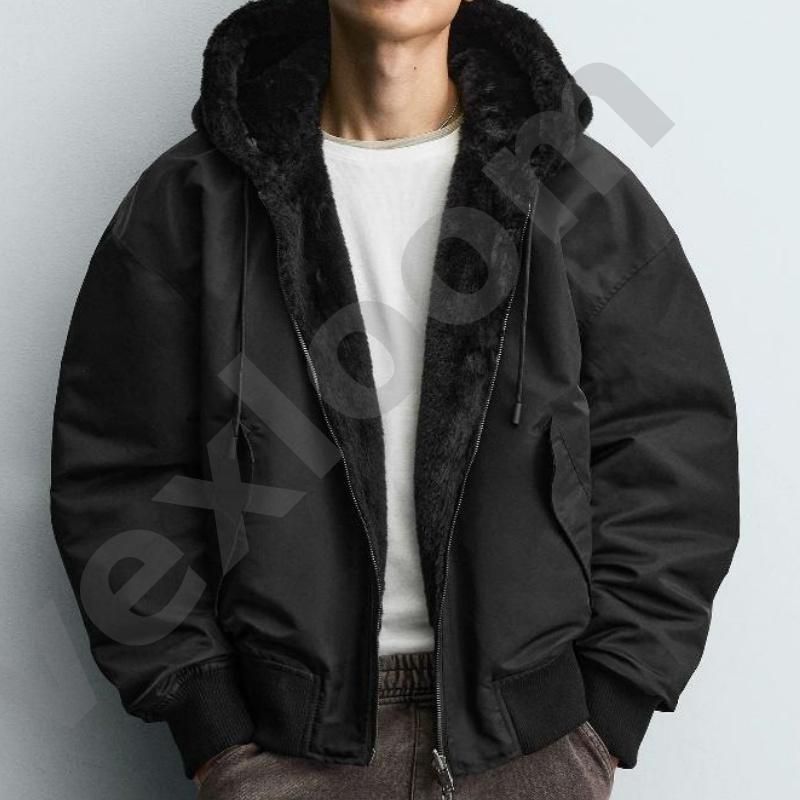 Veste à capuche réversible doublée de fausse fourrure pour hommes, manteau épais et chaud avec fermeture éclair, poignets côtelés, cordon de serr