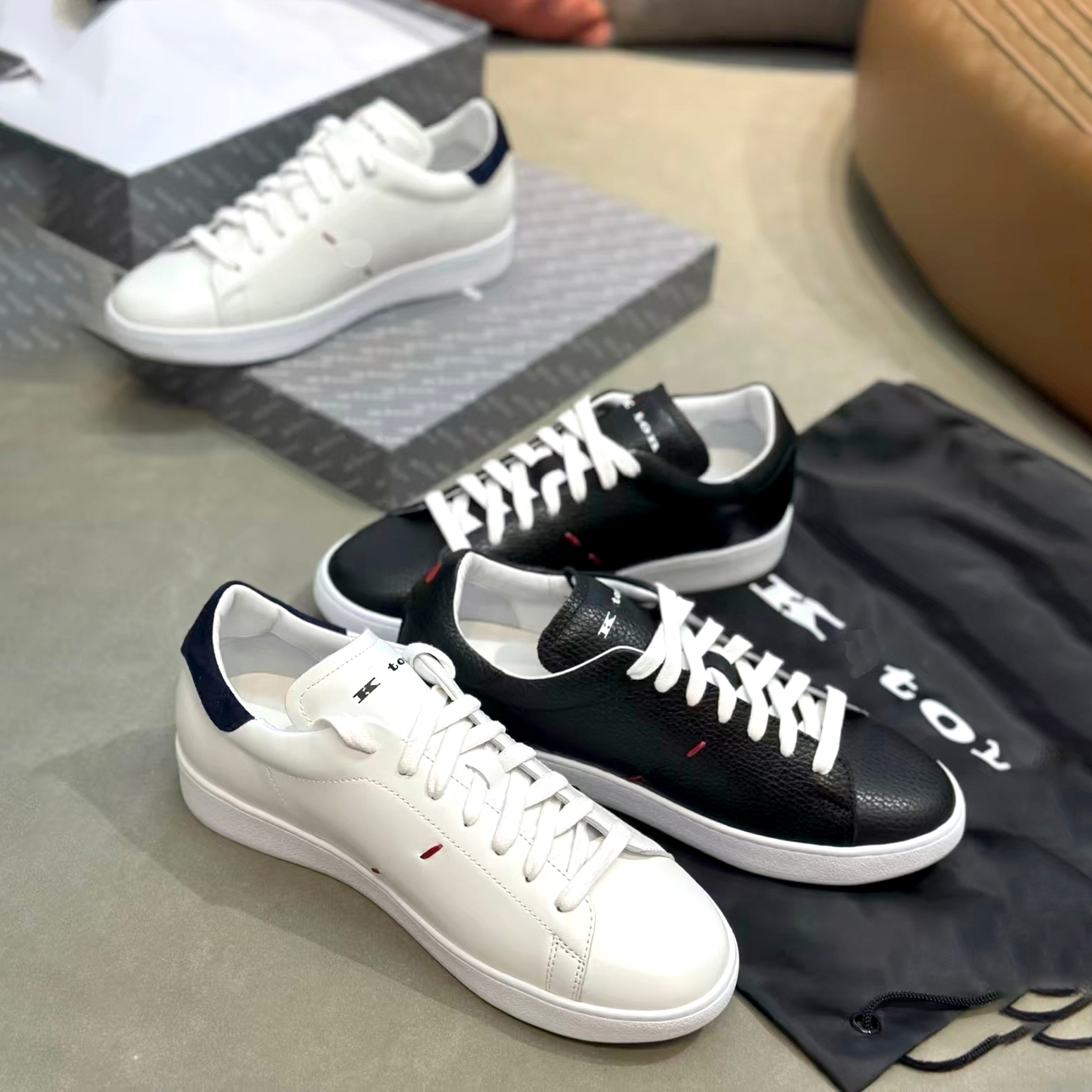 kiton Versatile Low Top Leather Sneakers Designer Lace Up Casual Flats Walking Men Luxury Spring Autumn Workplace Travel Comfortable Everyday Elegan