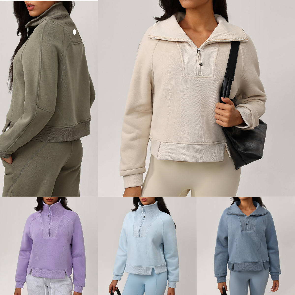 UU-L5708 Sweat à capuche brodé surdimensionné pour femme avec demi-fermeture éclair, vêtements de sport épais avec détails croisés, veste décontr