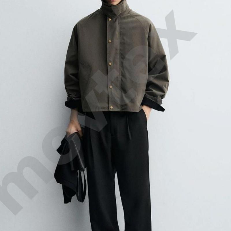 Hommes contraste velours côtelé col veste de travail bouton avant manches Raglan poches inclinées coupe ample recadrée manteau d'extérieur décont