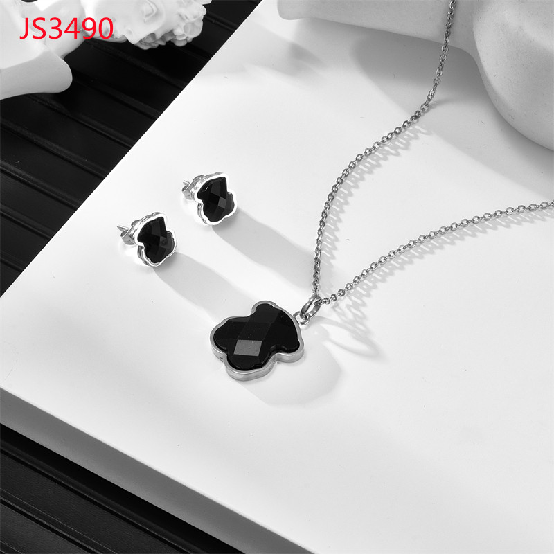 Nouvelle mode femmes argent or acier inoxydable ours Animal noir perle de verre pendentif boucles d'oreilles ensembles bijoux