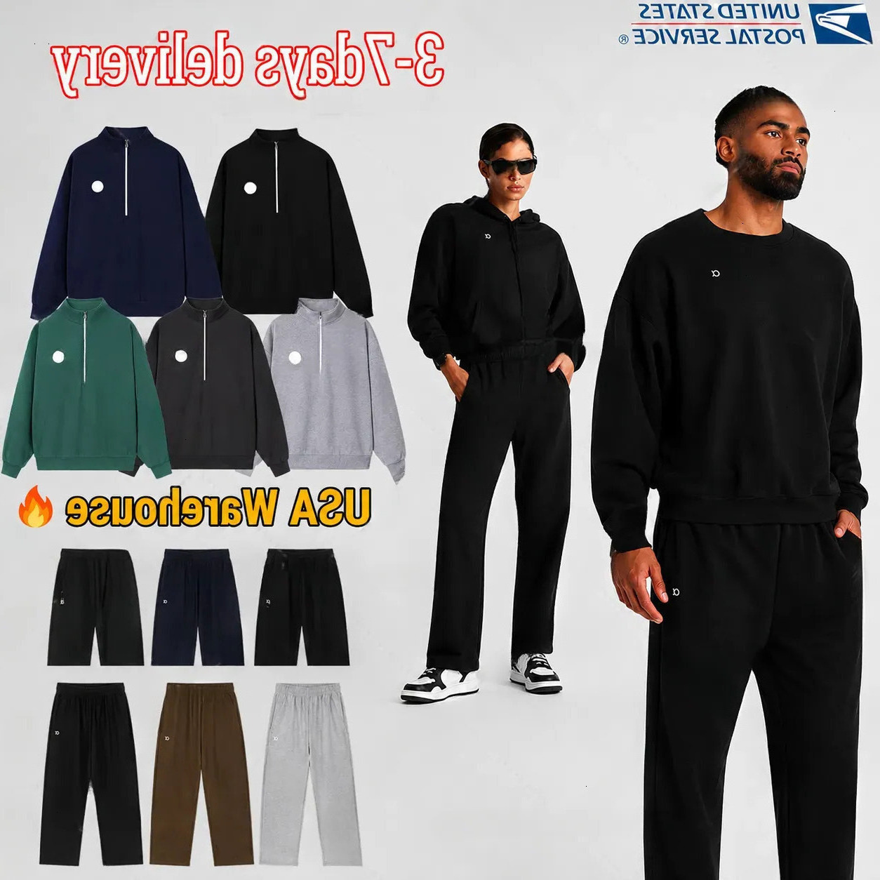 Men Women Sets alolynessities Quarter Zip Sweatshirt alolynessities women clothes Set Hoodie Straight Leg Sweatpants Set 3D Silver Jogging wear 44 f