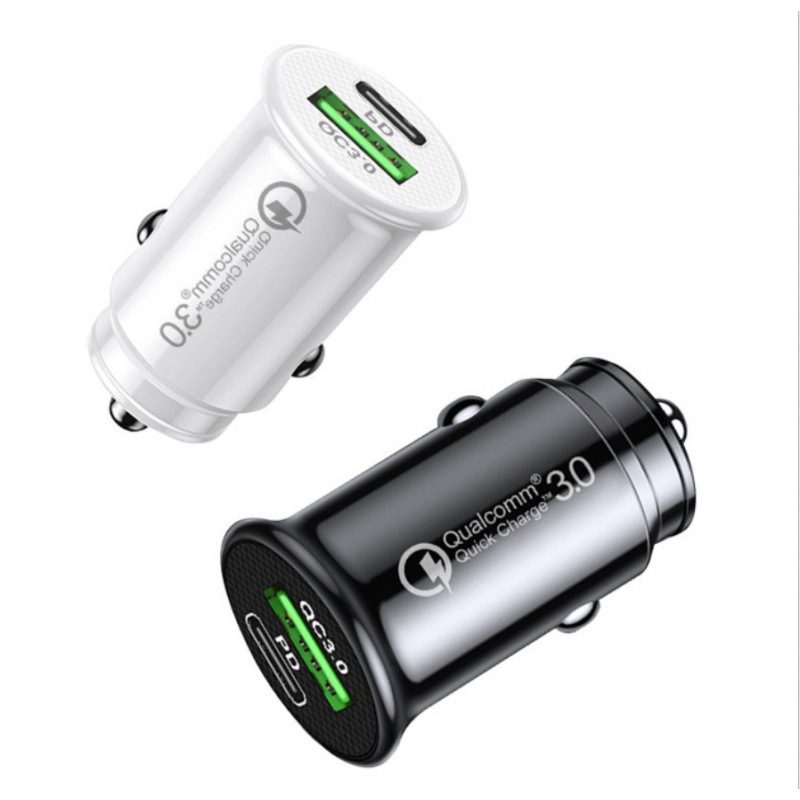 Chargeur de voiture Mini PD double port 20W, chargeur de voiture rapide PD + QC3.0, chargeur rapide compact PD 20W