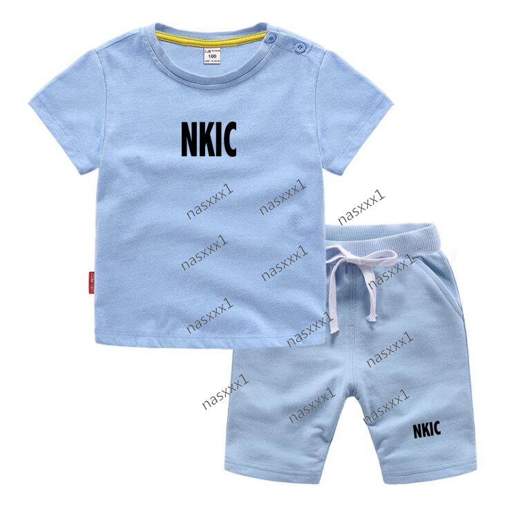 Ensembles de vêtements pour enfants Garçons Marque Imprimer 100% coton Bleu T-shirt Mode Tees Shorts Mignon Tops Survêtements Enfants Manches cou