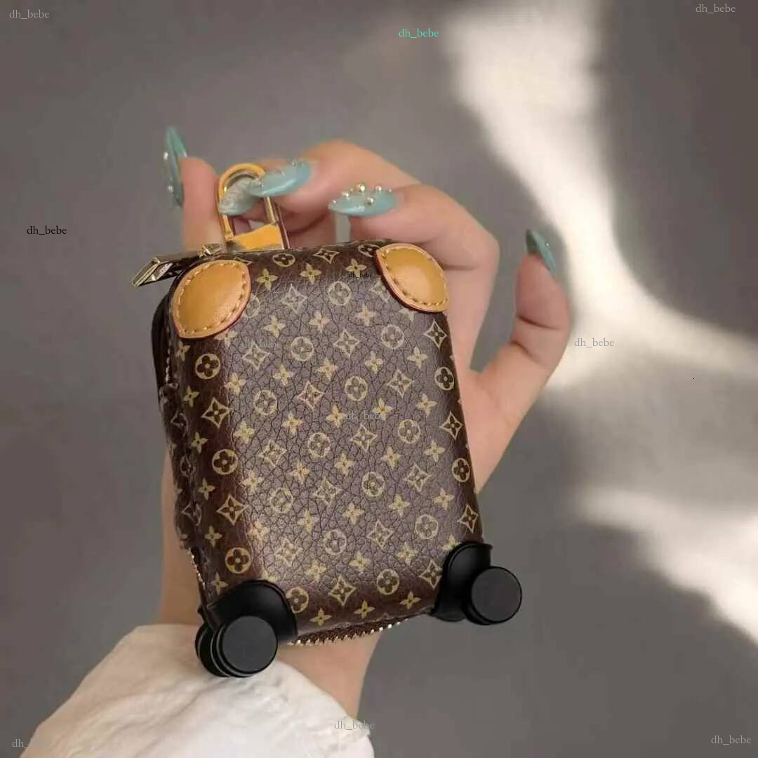 Mini Suitcase Shape Bag Charm designer Keychain Faux Leather Zipper Small Coin Purse Portable Earbud Storage Pouch Pendant for Handbag Backpack Acce