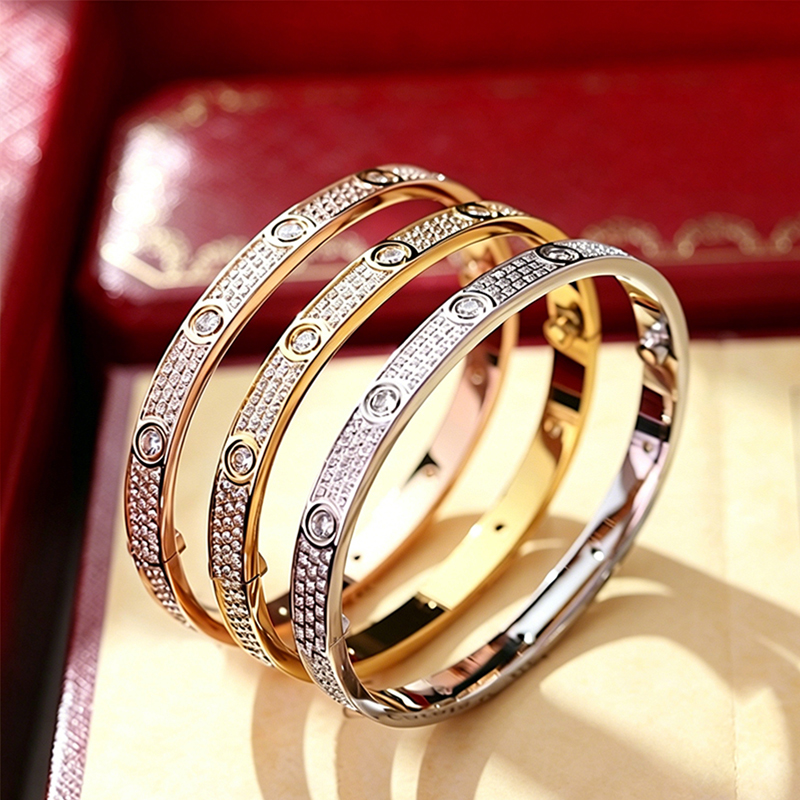 Bracelet de marque de bijoux de luxe classique, plein de diamants, en acier inoxydable de haute qualité, or 18 carats, Bracelet à breloques de st