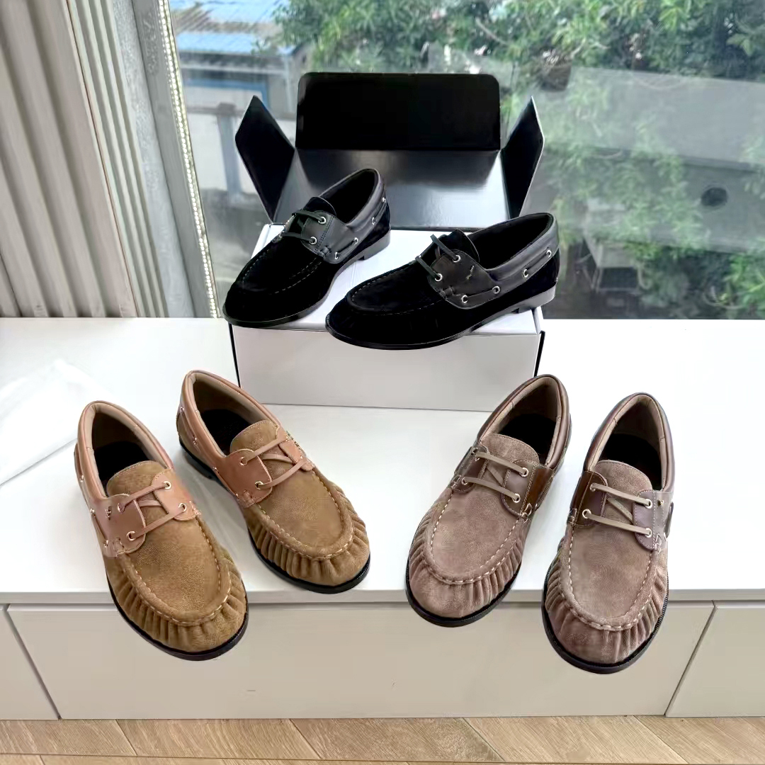Men's Women's Embossed Leather Ruched Gathered Loafers Moccasins Lace Up Flat Designer Luxury 10A High Quality Fashion Chic Casual Office