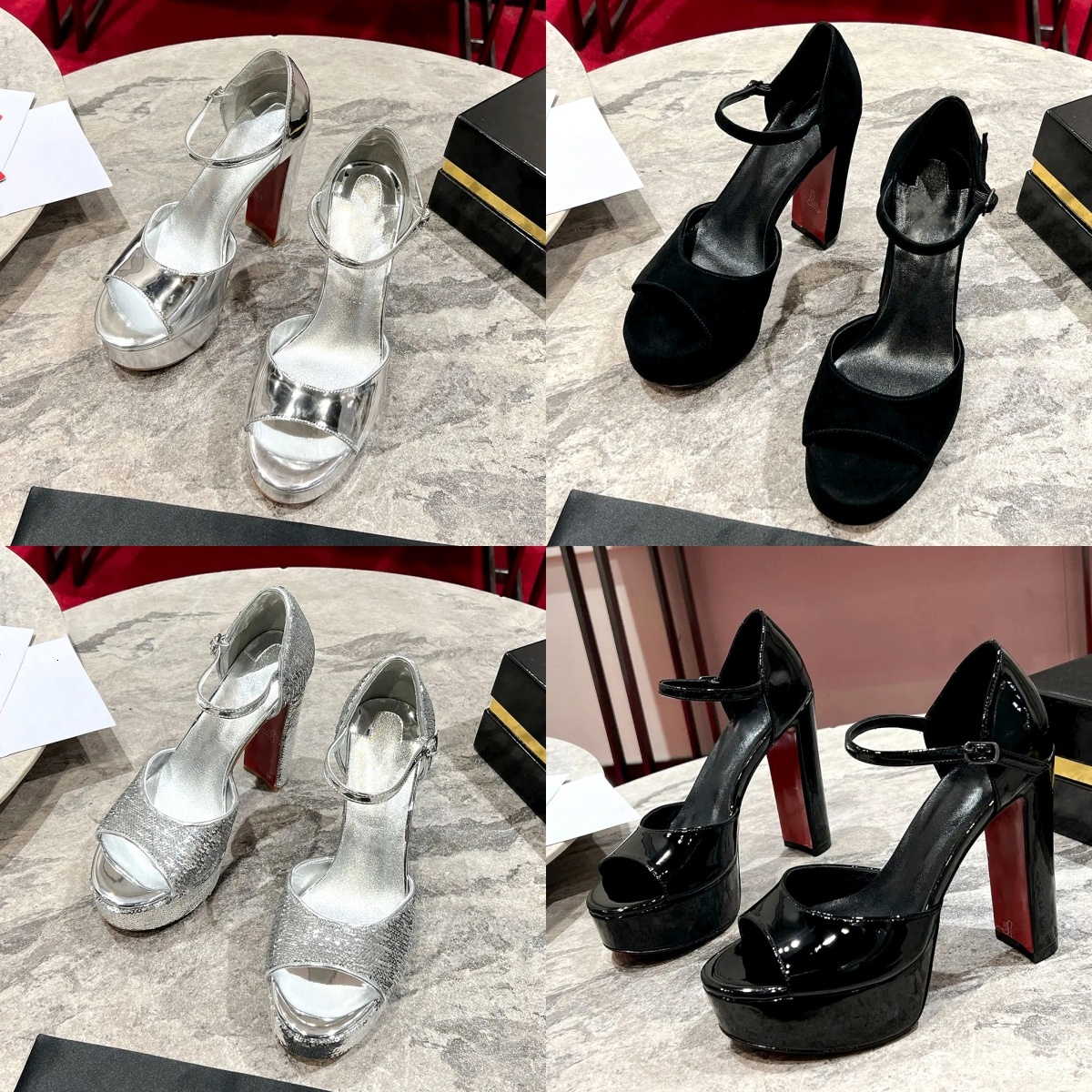 1 1 Designer Womens Glossy patent leather Waterproof Platform Chunky Heel Sandals Fashion Luxury Open-toe High heels Summer outdoor slide Wedding Pa