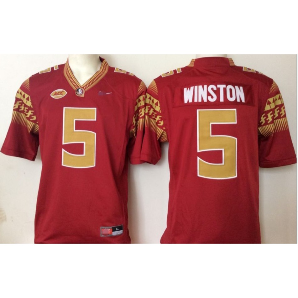 NACC Mens Seminoless 5 Jameis Winston 2 Deion Sanders Full Embroidery Tackle Twill Football Jersey S-XXXL