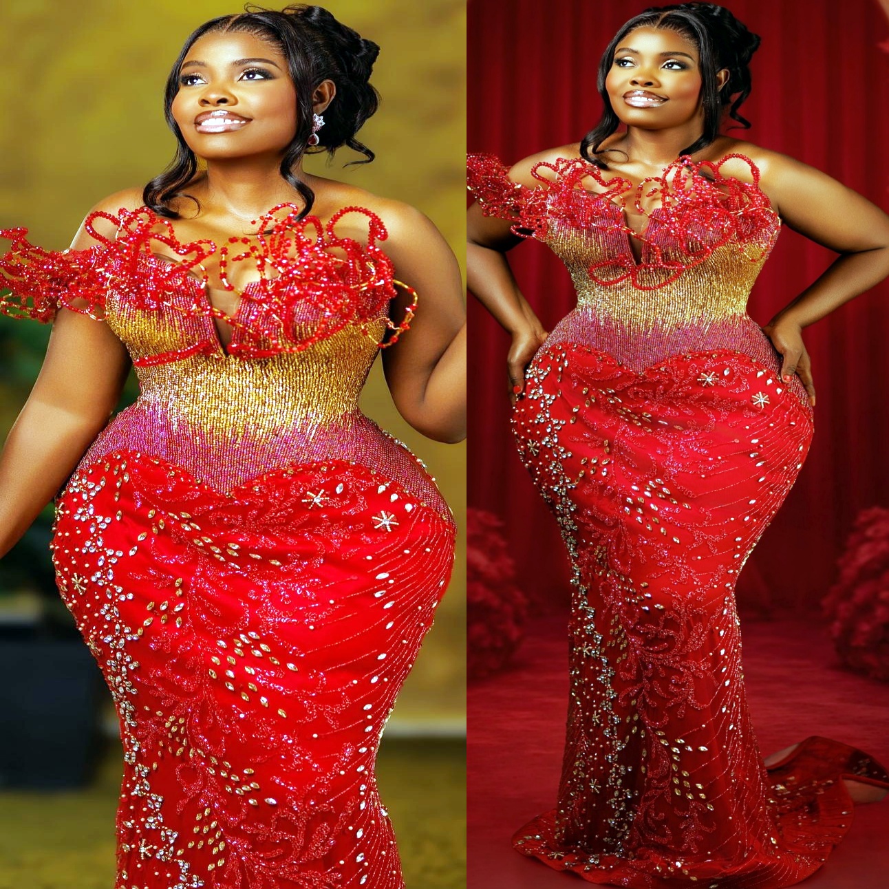 Aso Ebi Nigerian Mermaid Red Prom Dress 2026 Crystals Beaded Stylish Evening Dresses Birthday Formal Party Reception Second Long Dinner Dress Gowns