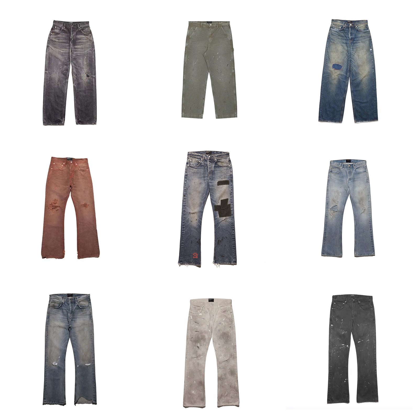 Designer ERD Washed Ripped Baggy Luxury Retro Straight leg Jeans Flared Denim Pants for Men Streetwear