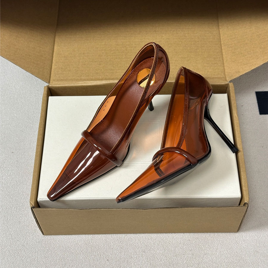 top quality Fashion trendy TPU Square-toe High-heeled pvc pumps shoes Elegant Stiletto High heels sandals Dress shoes Luxury designer Evening party