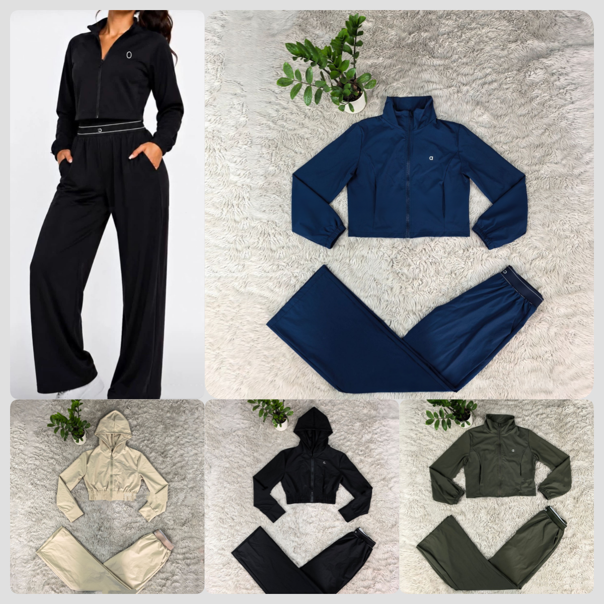 Women Yoga 2 Piece Outfit Breathable Loose Outdoor Tracksuit Solid Color Stand Collar Jacket High Waist Pants Casual Sports Suit