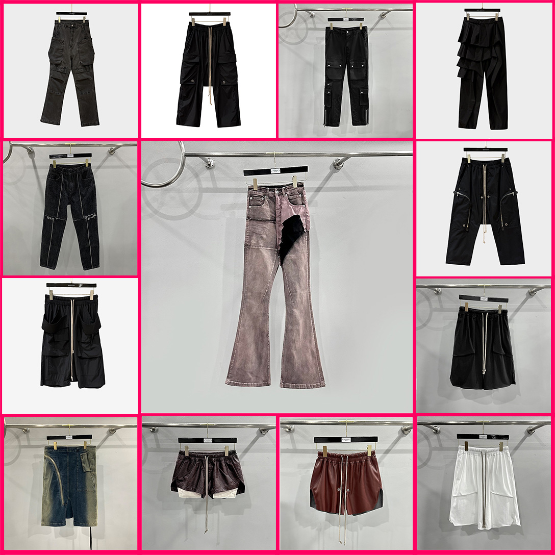 womens mens rick OWEN jeans RO short brand owen subhman pants Style American High Street Washed Flared Floor Length Jeans with Draped Spiral Track V