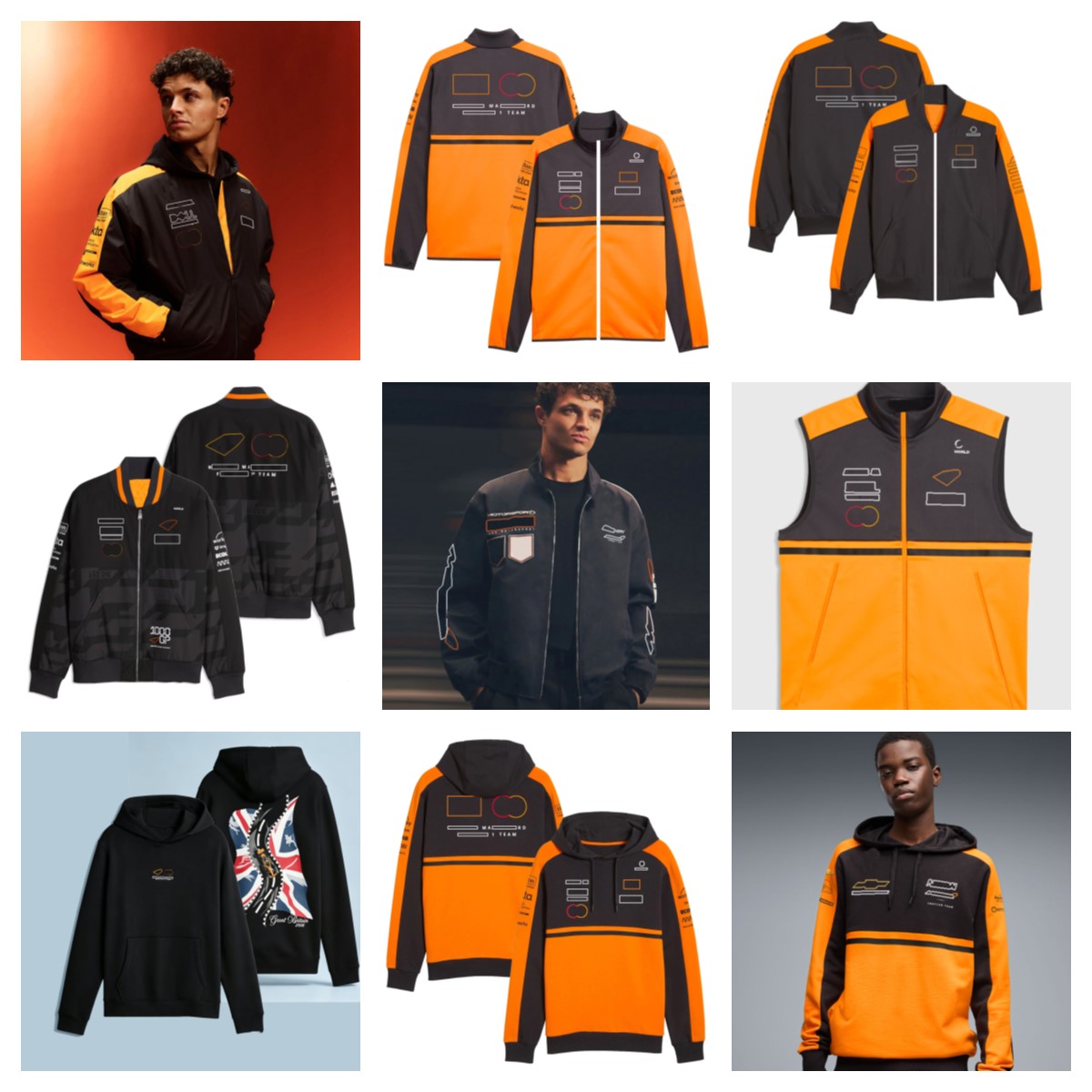 2026 F1 team men's and women's outerwear 1000GP printed hooded sweatshirt racing theme sports jacket orange black color blocked racing swe