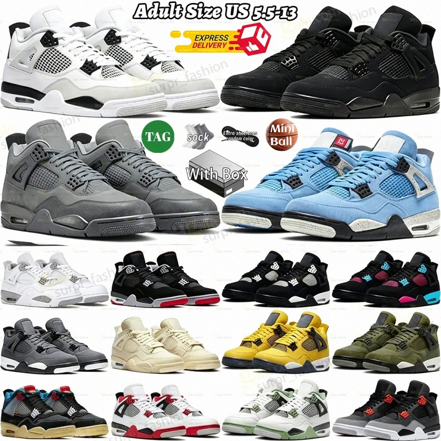 High quality 4 Birds of Paradise 4s Basketball Shoes Designer Sneaker Men Black Cat Pure Money Military Sail Red Thunder White Oreos Pure Metallic C