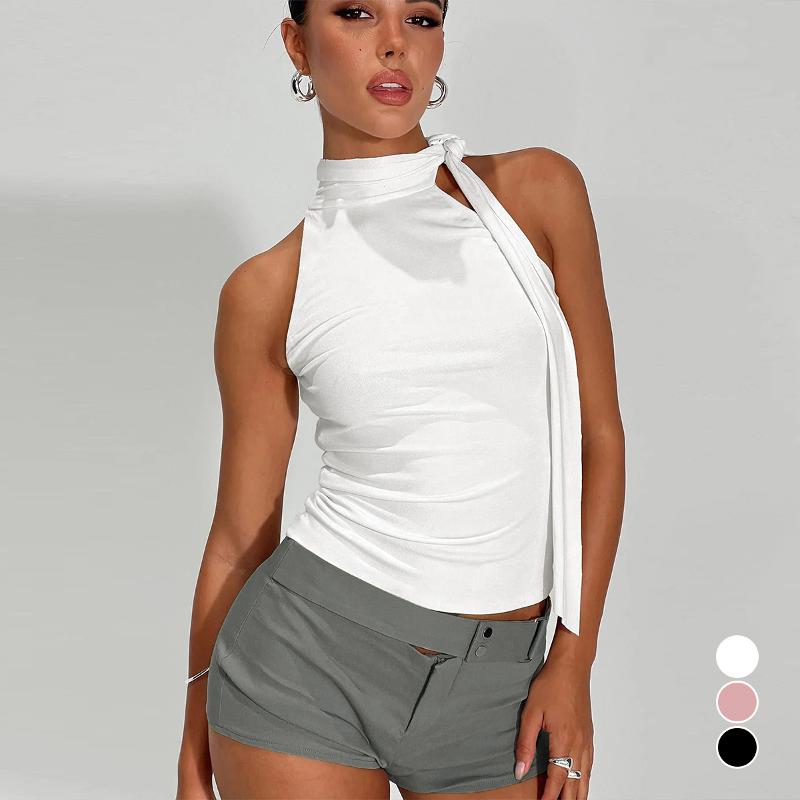 Designer Bestseller Summer Women Sexy Sleeveless Halter Tie Backless Crop Top Slim Fit Solid Color Casual T-Shirt Tee