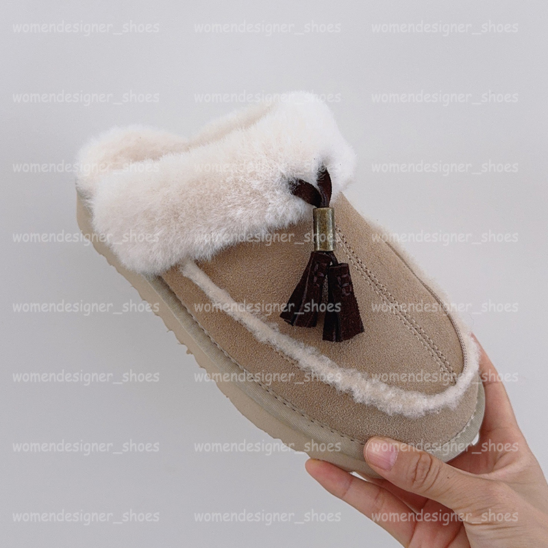 Designer Cluggette Tassel Slippers Women Mens Coquette Stitch Fur Slides Warm Wool Genuine Leather Fluffy Slipper Slip On Thick Soles Outdoor Sho