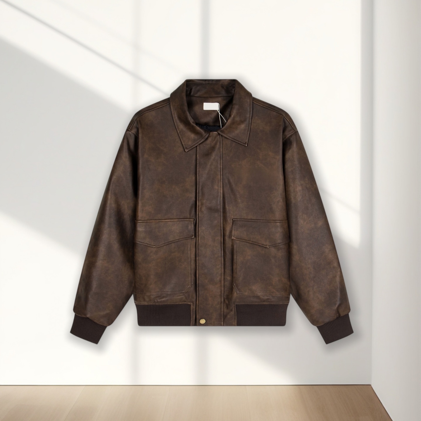 Veste décontractée en cuir avec couche intérieure chaude Design chic-A