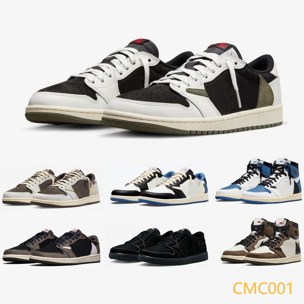Hot Travis Shoes 1 High OG Military Blue Fragment Low OG Reverse Mocha Olive Black Phantom Cactus Jack Baroque Brown Men Women Sports Snekaers With