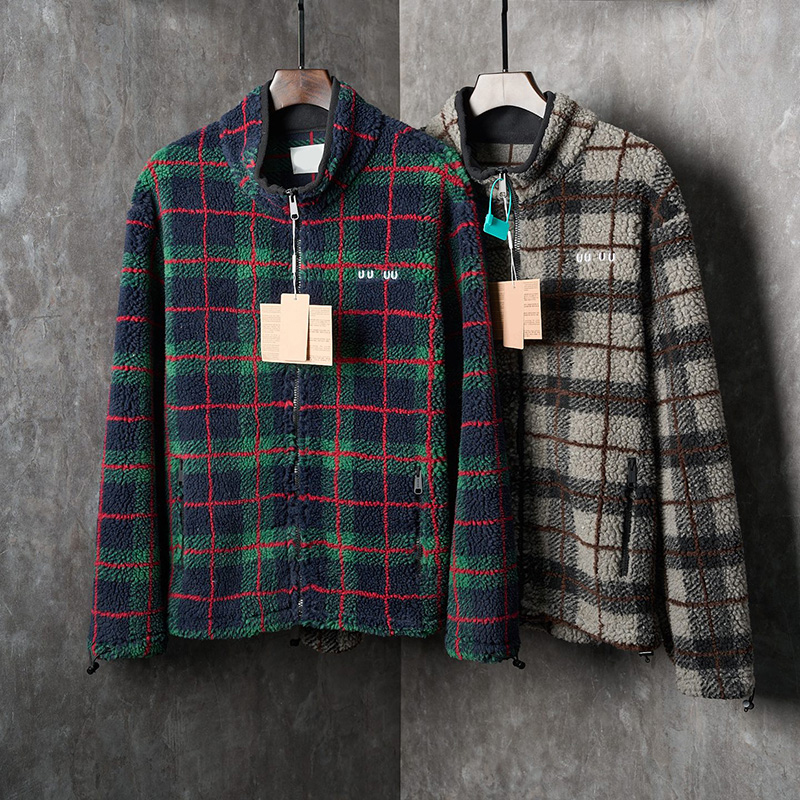 Luxury Plaid Wool Jacket Women Loose Stand Collar Coat Outerwear Vintage Autumn Winter Warm Jackets