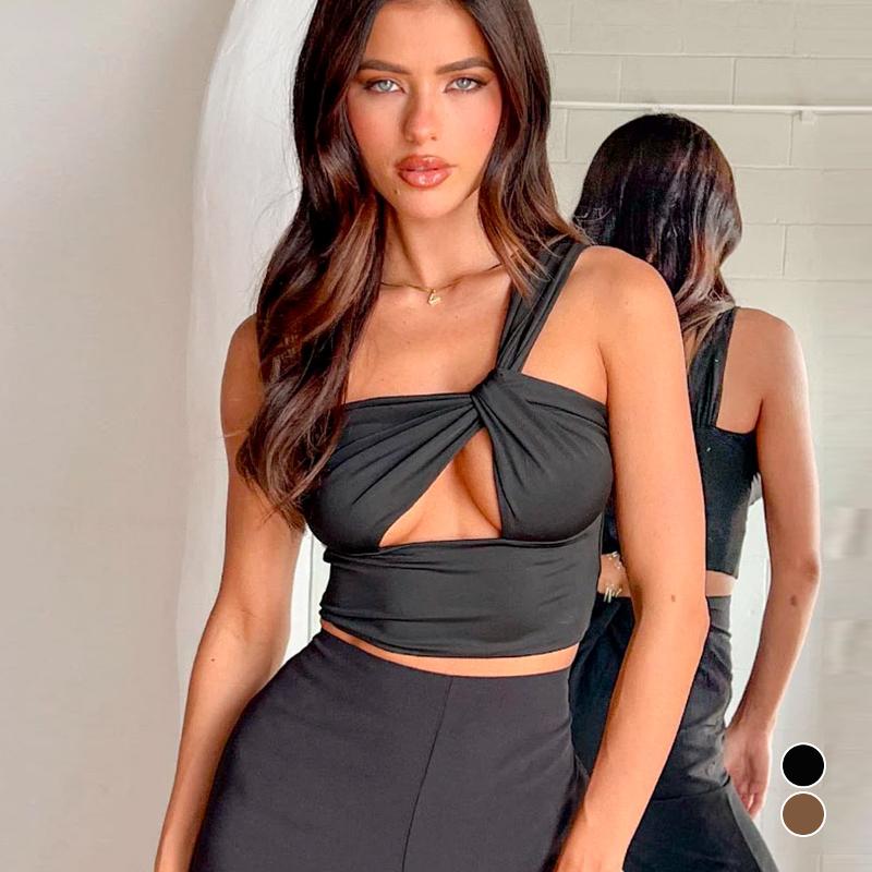 Designer Bestseller Women's Sexy One Shoulder Cutout Crop Top Sleeveless Square Neck Solid Color Slim Fit Streetwear Summer Tank Top Black L