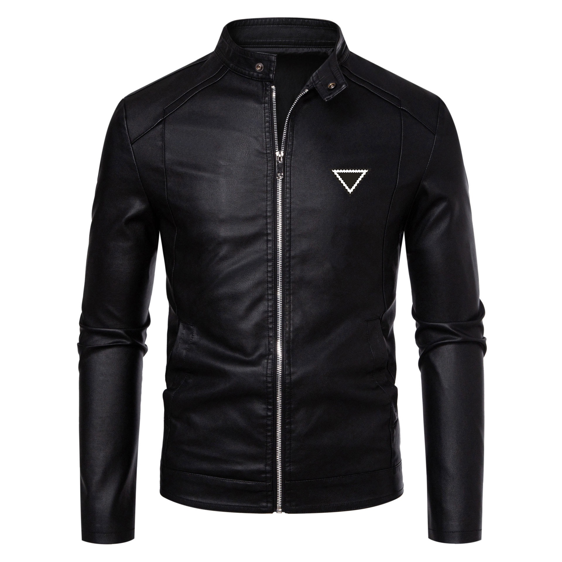 designer leather jacket men Stand Collar leather coat Fashion Outerwear luxury Motorcycle jackets windproof overcoat windbreaker top