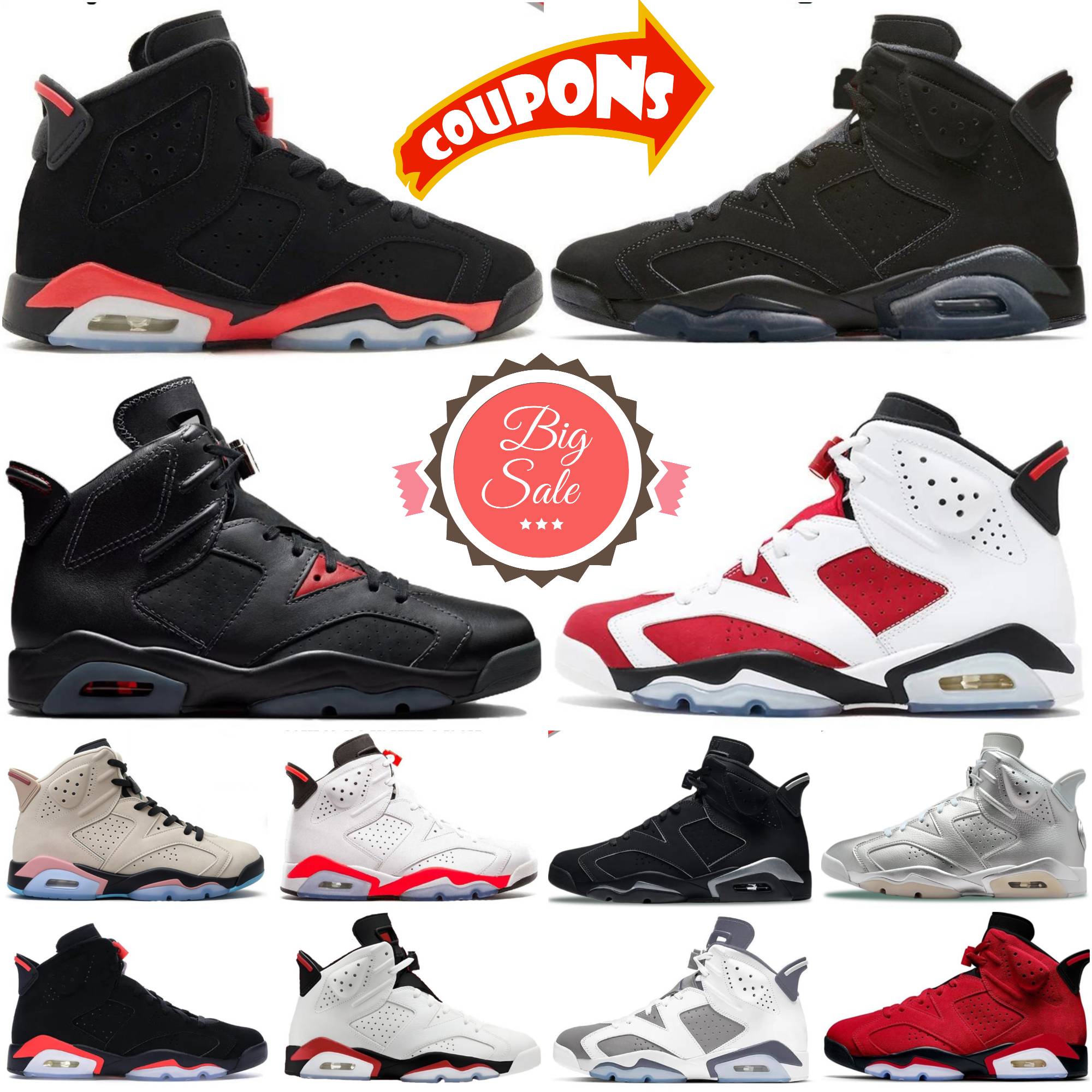 Designer j6 Mans 6 6s Basketball Shoes Men Infrared Salesman Bin23 Cool Grey Aqua Singles Day Yellow Ochre Metallic Silver British Khaki Toro Electr