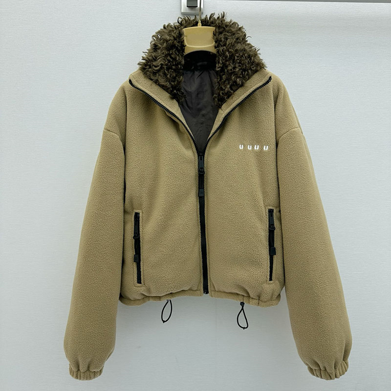 Veste polaire rembourrée avec lettres brodées pour femmes, manteau court avec fermeture éclair, chaud d'hiver, Style de rue, vêtements d'extérieu