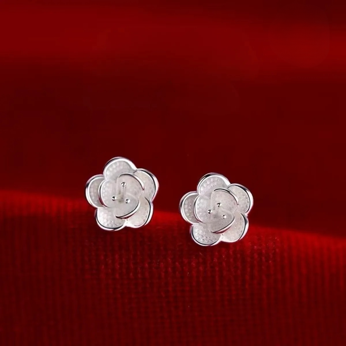 New Style 2025 Ins Trend Are Not Allergic Sterling Silver Matte Camellia Earrings Original Designer Jewelry Wholesale