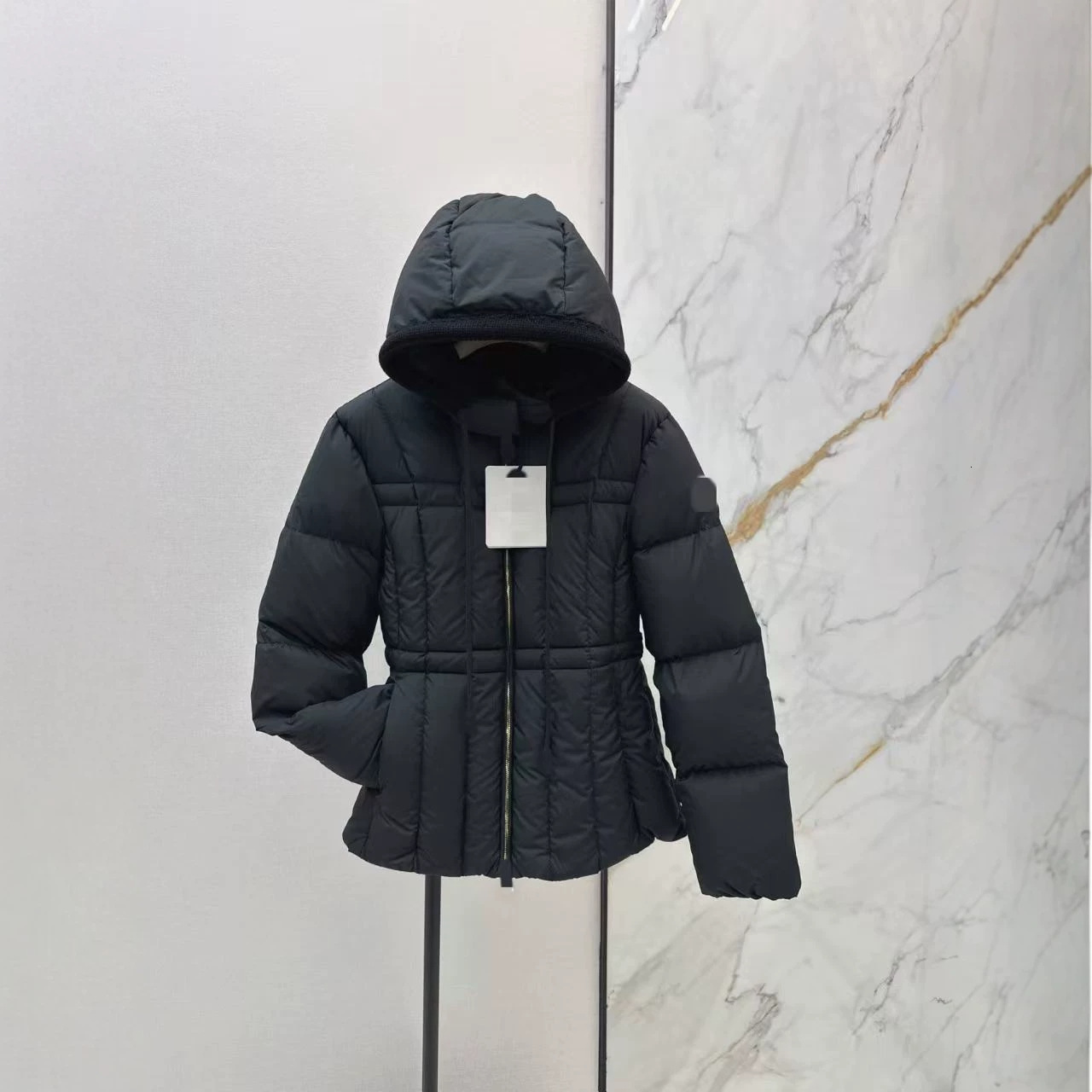Designer cotton coat 26 autumn and winter fashion elegant letter micro-logo patchwork hooded slim-fit warm down jacket