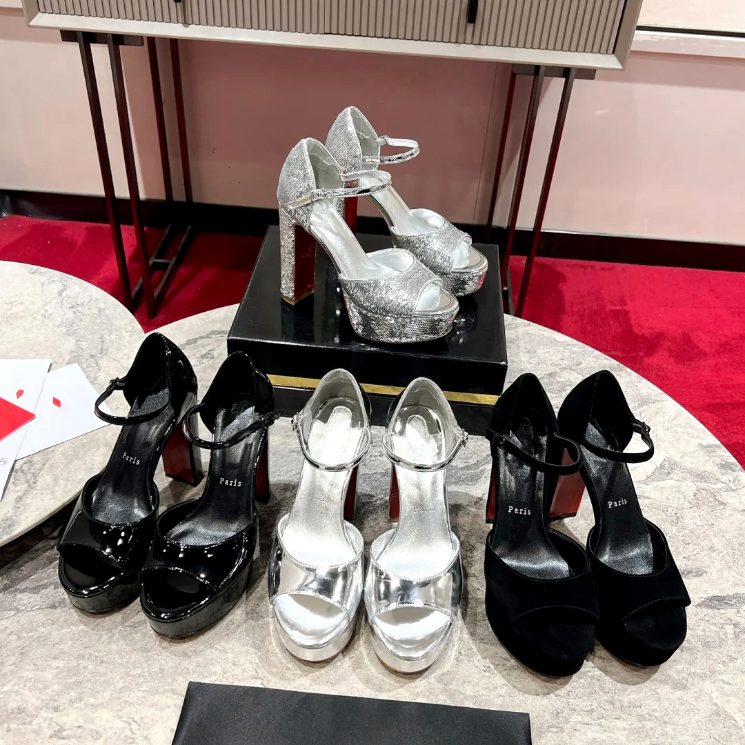 Sequin Platform Sandals Peep Toe Luxury Block Heel Ankle Strap women Designer Evening High Heels For Party Wedding Prom Club Chic Stylish Trendy Fas